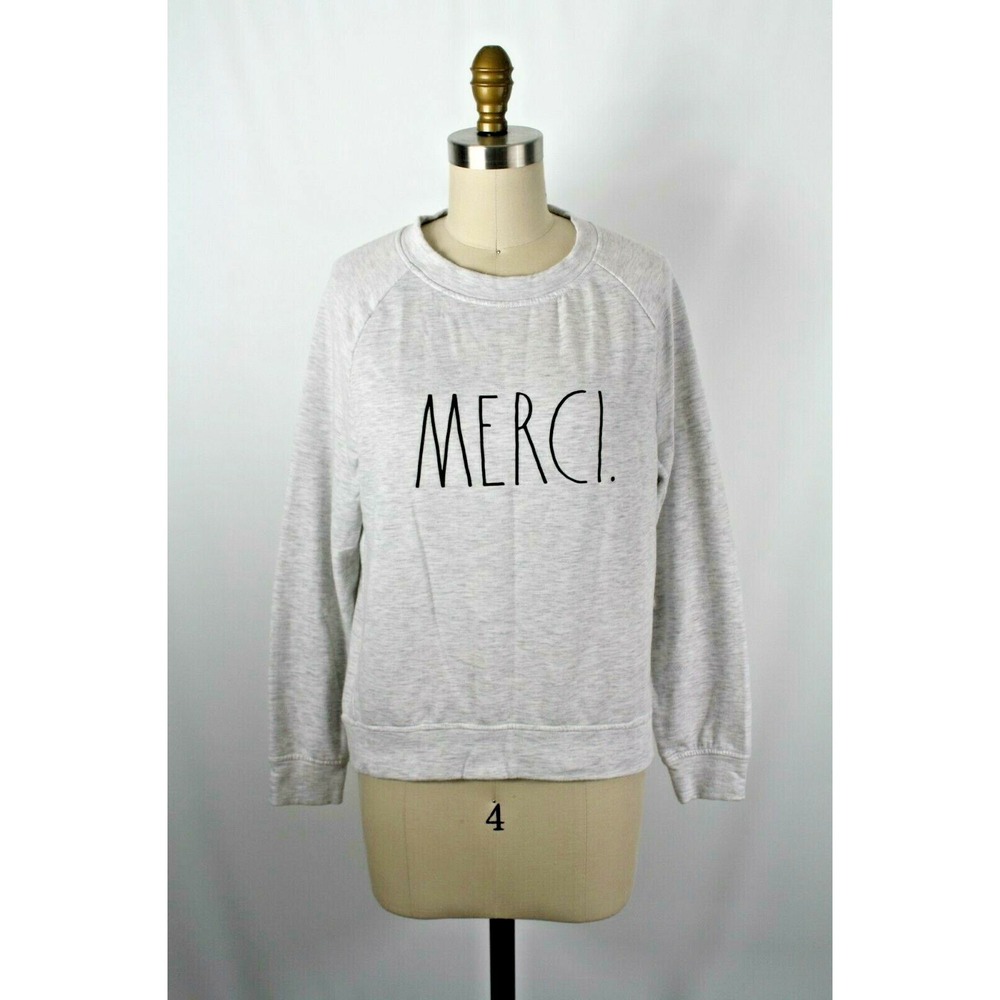 Rae Dunn Sweatshirt XS Light Gray Merci Crewneck